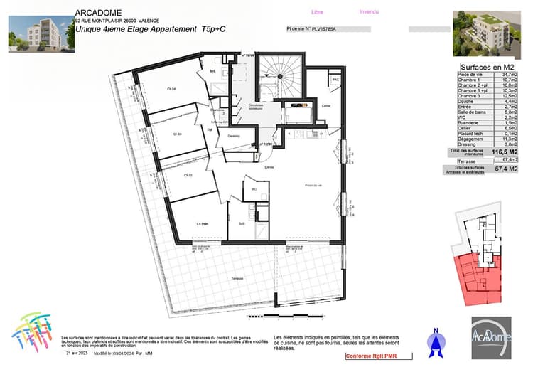 Appartement Valence 6 pièce(s) de 116.5 m2 environ avec terrasse