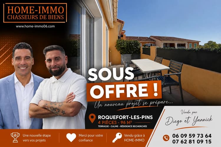 ROQUEFORT-LES-PINS – 4 PIÈCES 82 M² – DERNIER ÉTAGE – TERRASSE – 3 GARAGES