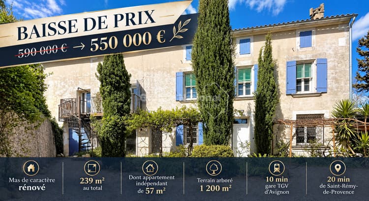 Mas de ville de caractère rénové 239 m² ? Barbentane ? 10 min gare TGV ? 20 min Saint-Rémy-de-Provence ? dépendance ? terrain arboré 1200 m²