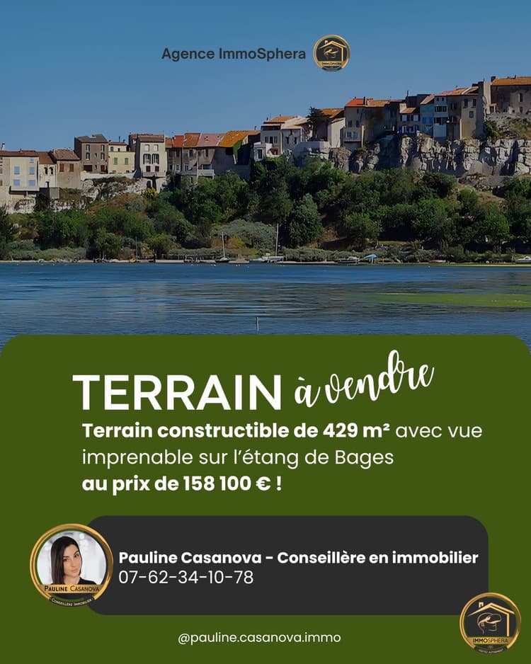 TERRAIN CONSTRUCTIBLE AVEC VUE SUR L'ÉTANG DE BAGES - NARBONNE